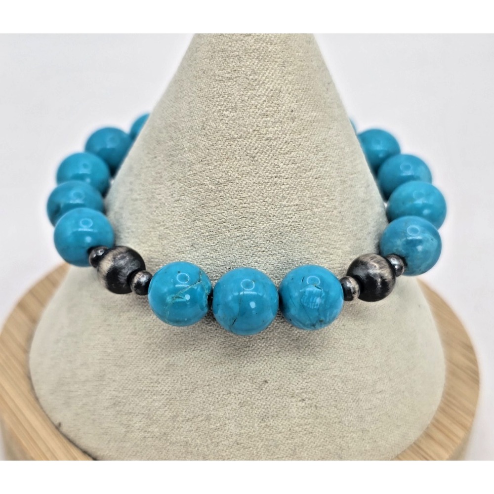 Turquoise Beads Navajo Pearls Bracelet Southwestern 6.25" Sterling Shepards Hook